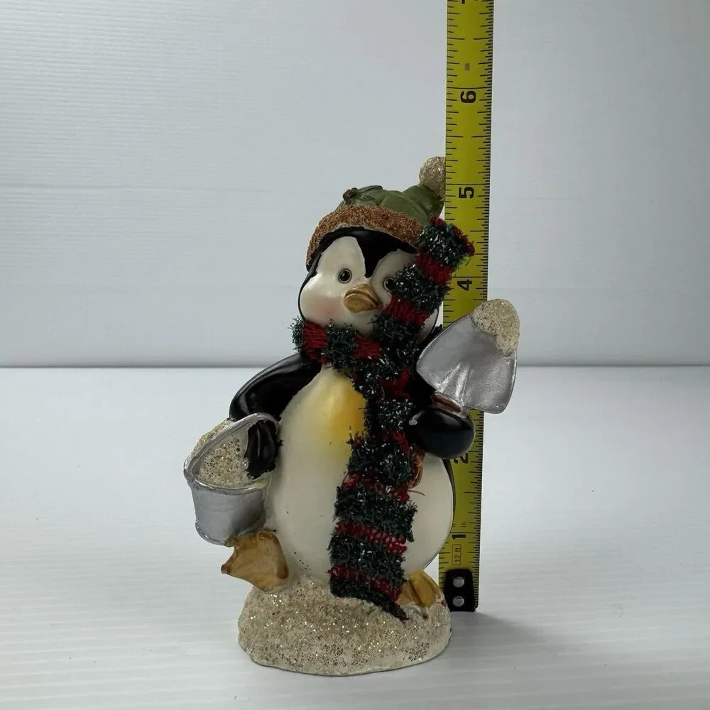 Christmas Penguin Figurine with Scarf & Shovel Holiday Winter Decor Whimsical